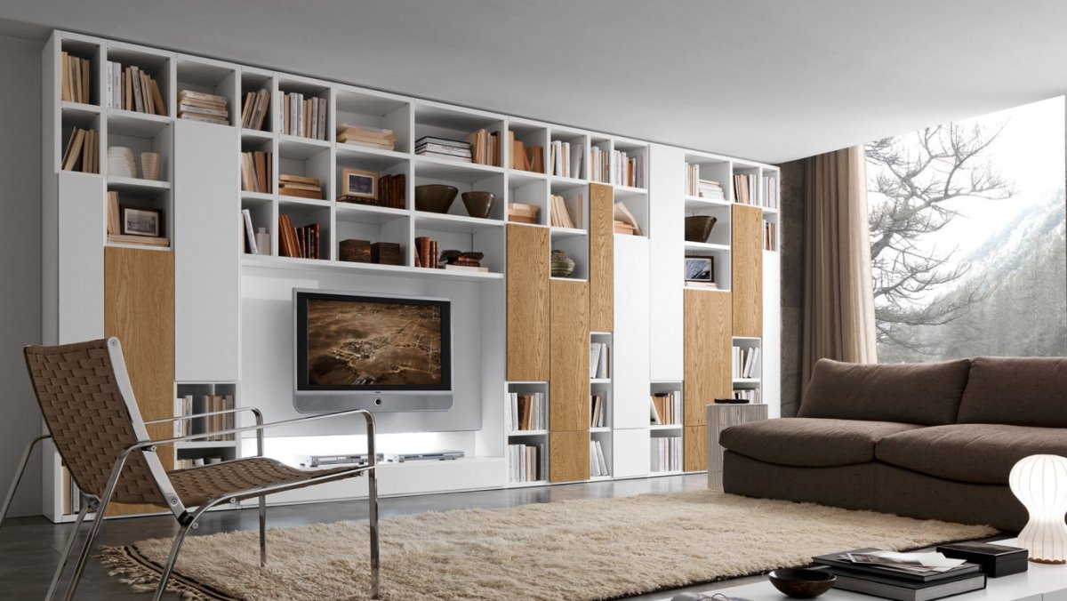 Стеллажи на стену в гостиную