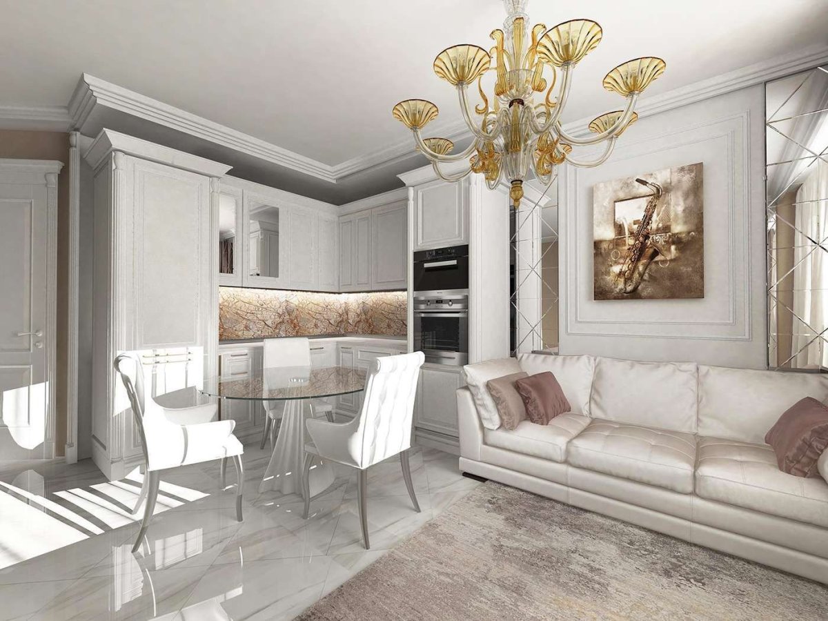 Кухня-гостиная 40 м2 в стиле Неоклассика