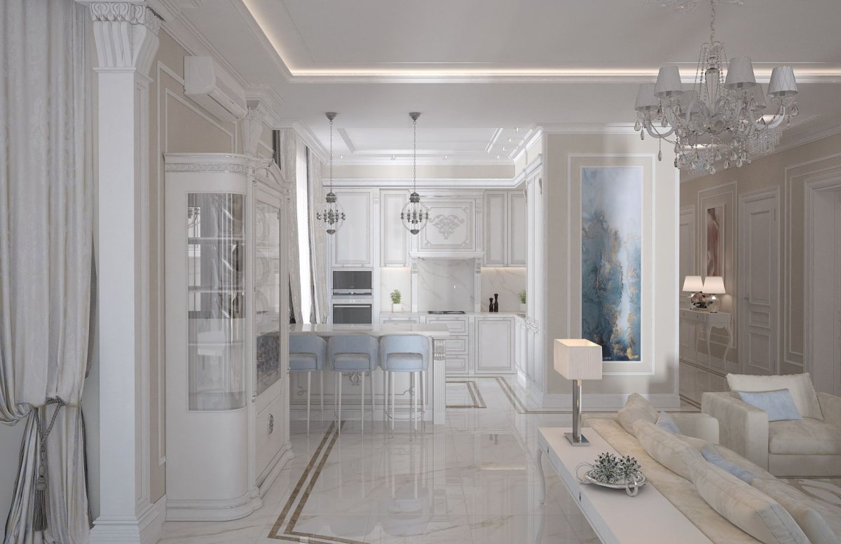 Белая гостиная Неоклассика