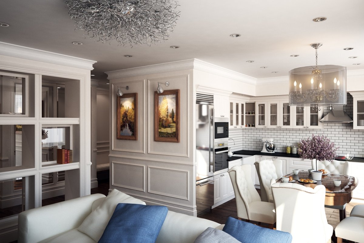 Кухня-гостиная Неоклассика 20 кв метров
