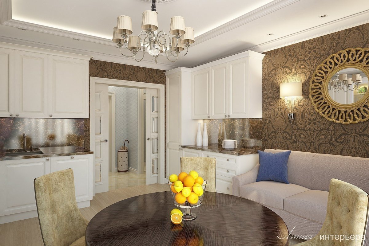 Кухня-гостиная Неоклассика 20 кв метров