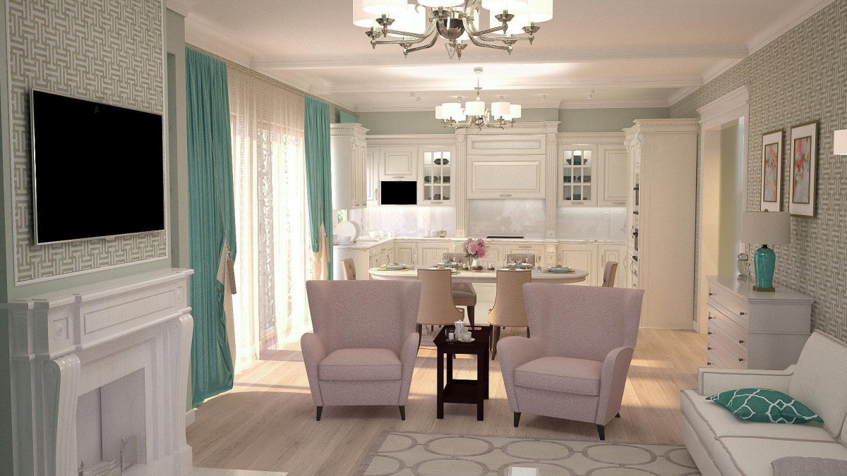 Кухня-гостиная Неоклассика 20 кв