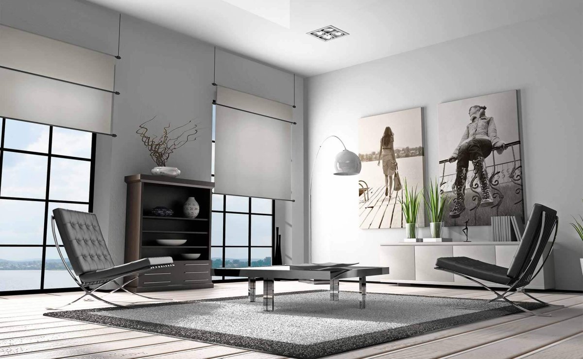 Холостяцкая большая гостиная с камином