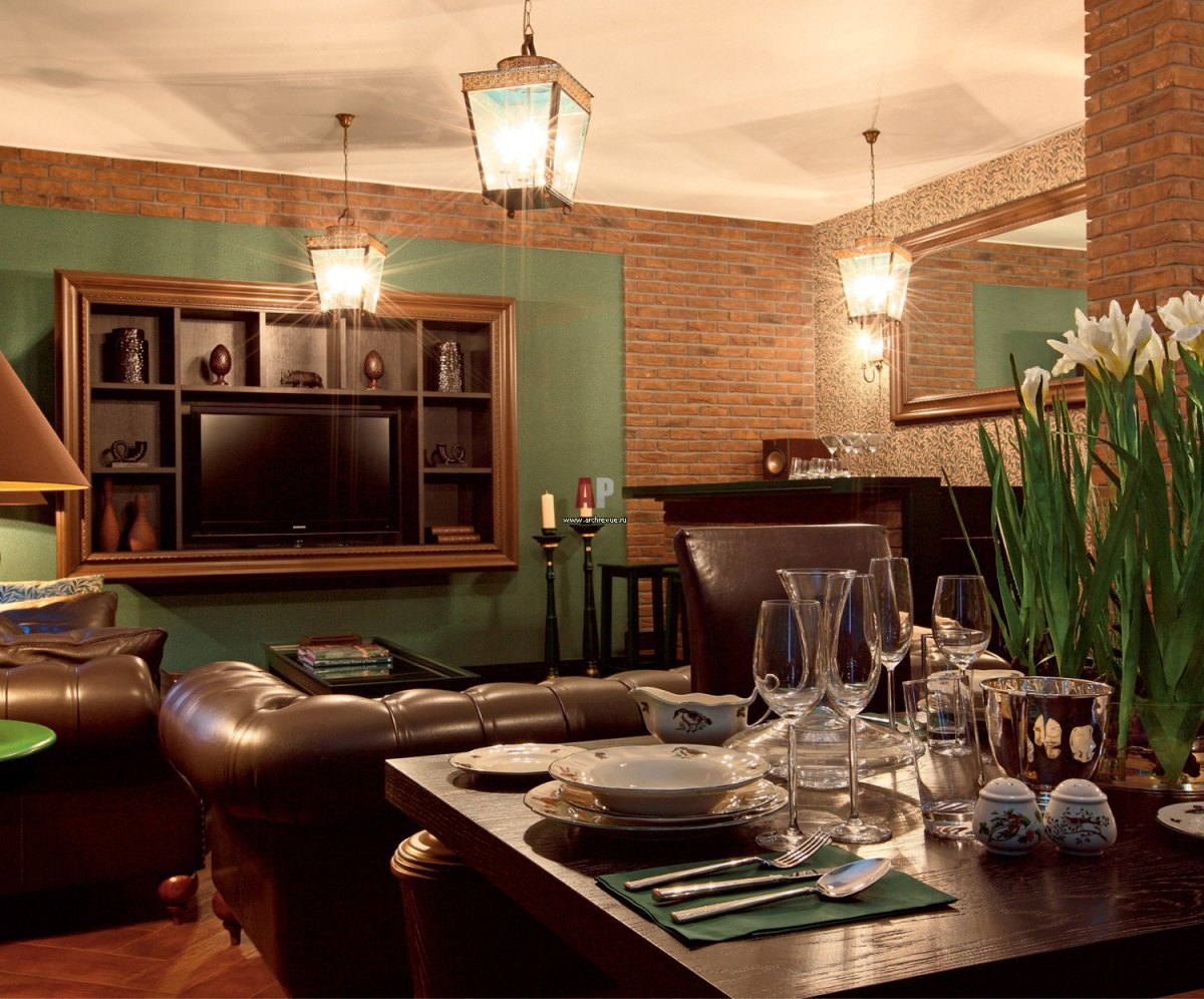 Зеленый кирпич в интерьере