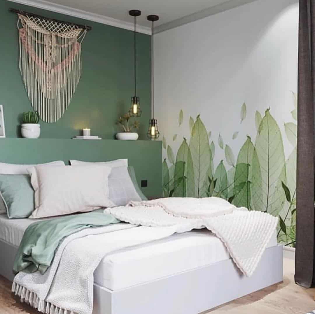серо зеленый цвет в интерьере спальни