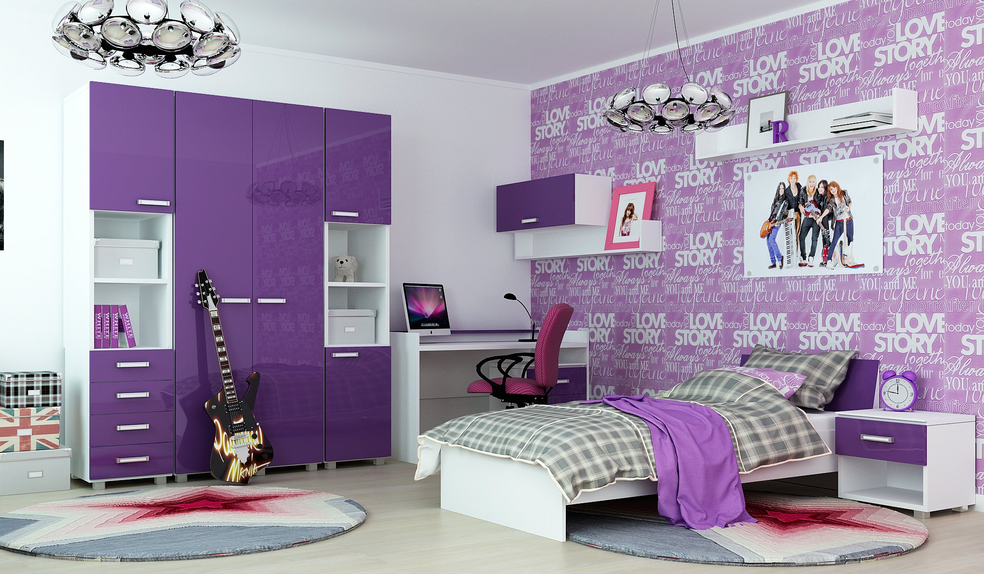 Фиолетовая мебель в интерьере детской