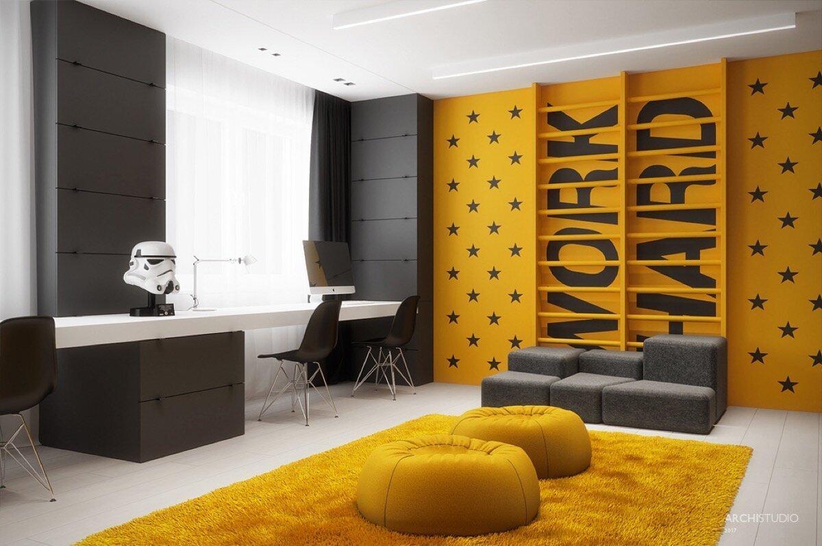 черно желтая комната для подростка