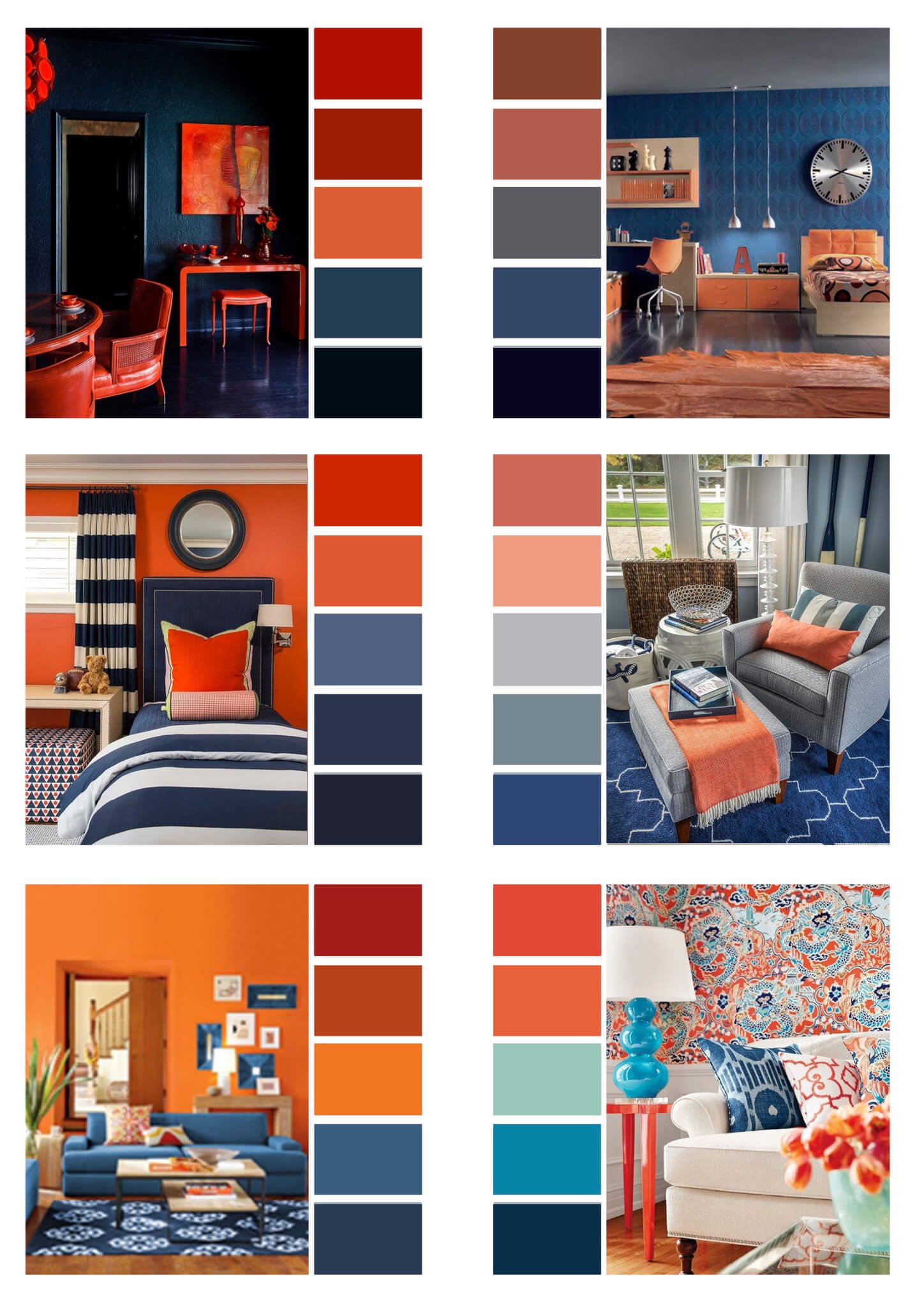 сочетание оранжевого цвета с синим в интерьере