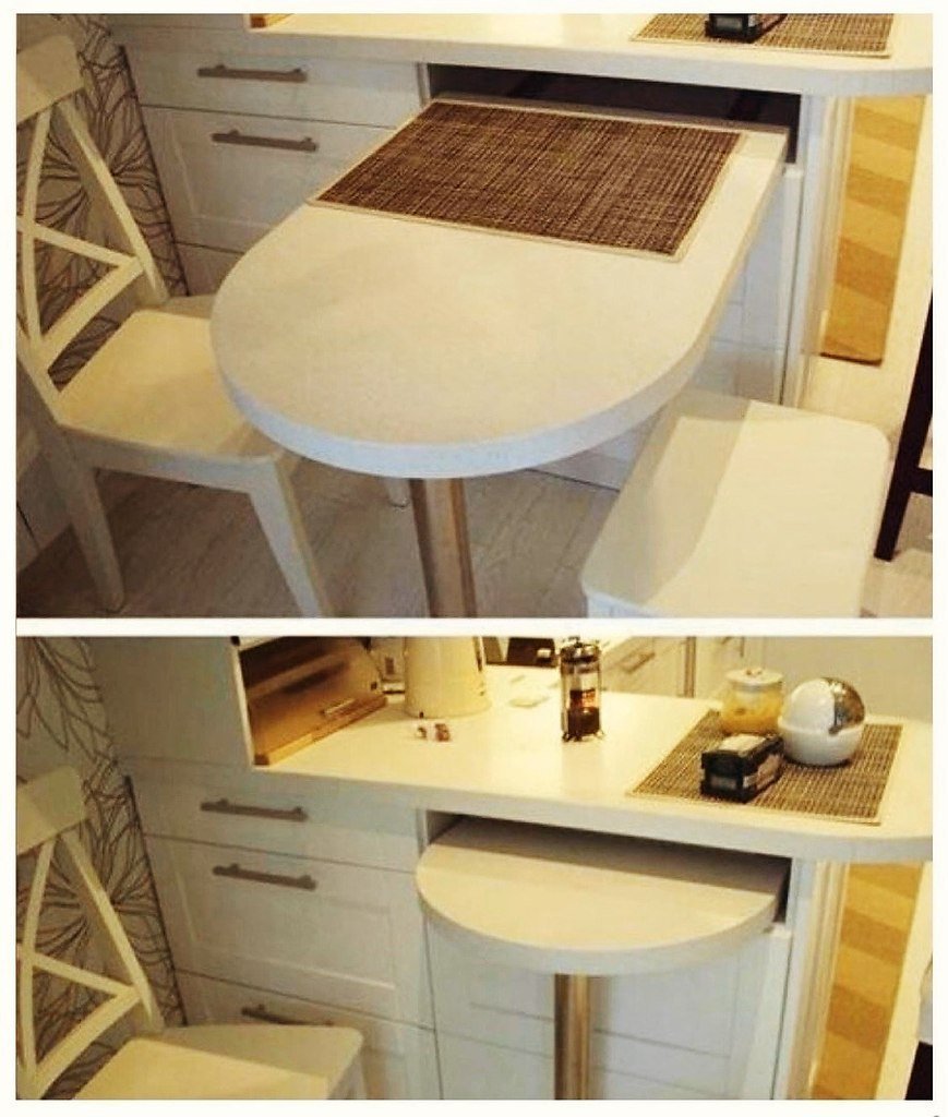 стол из подоконника на маленькой кухне