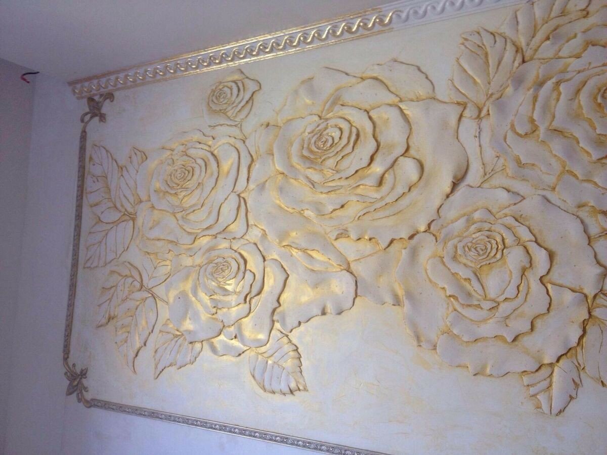 Розы, цветочная картина из декоративной штукатурки