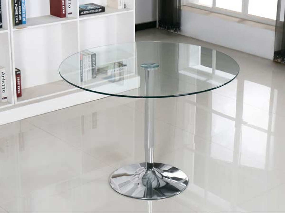 круглый стеклянный стол на одной ножке на кухню