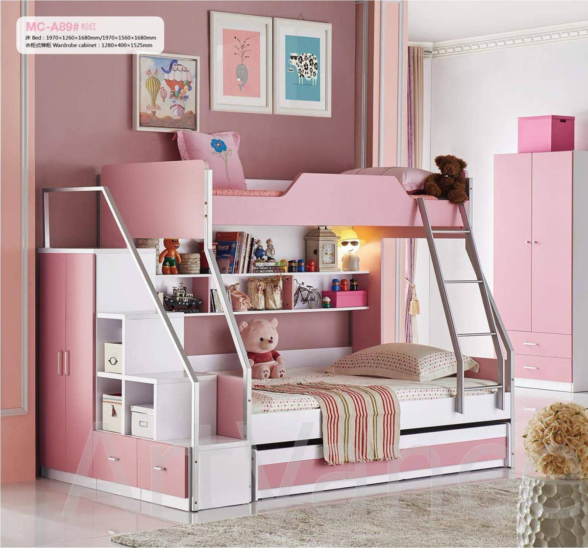 двухъярусная кровать фламинго с диваном