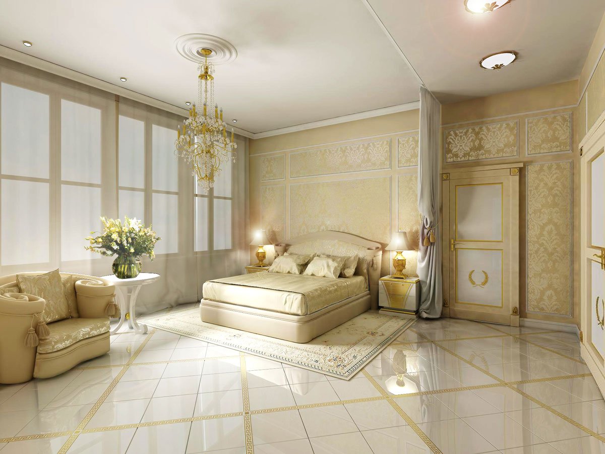 бело золотая комната дизайн