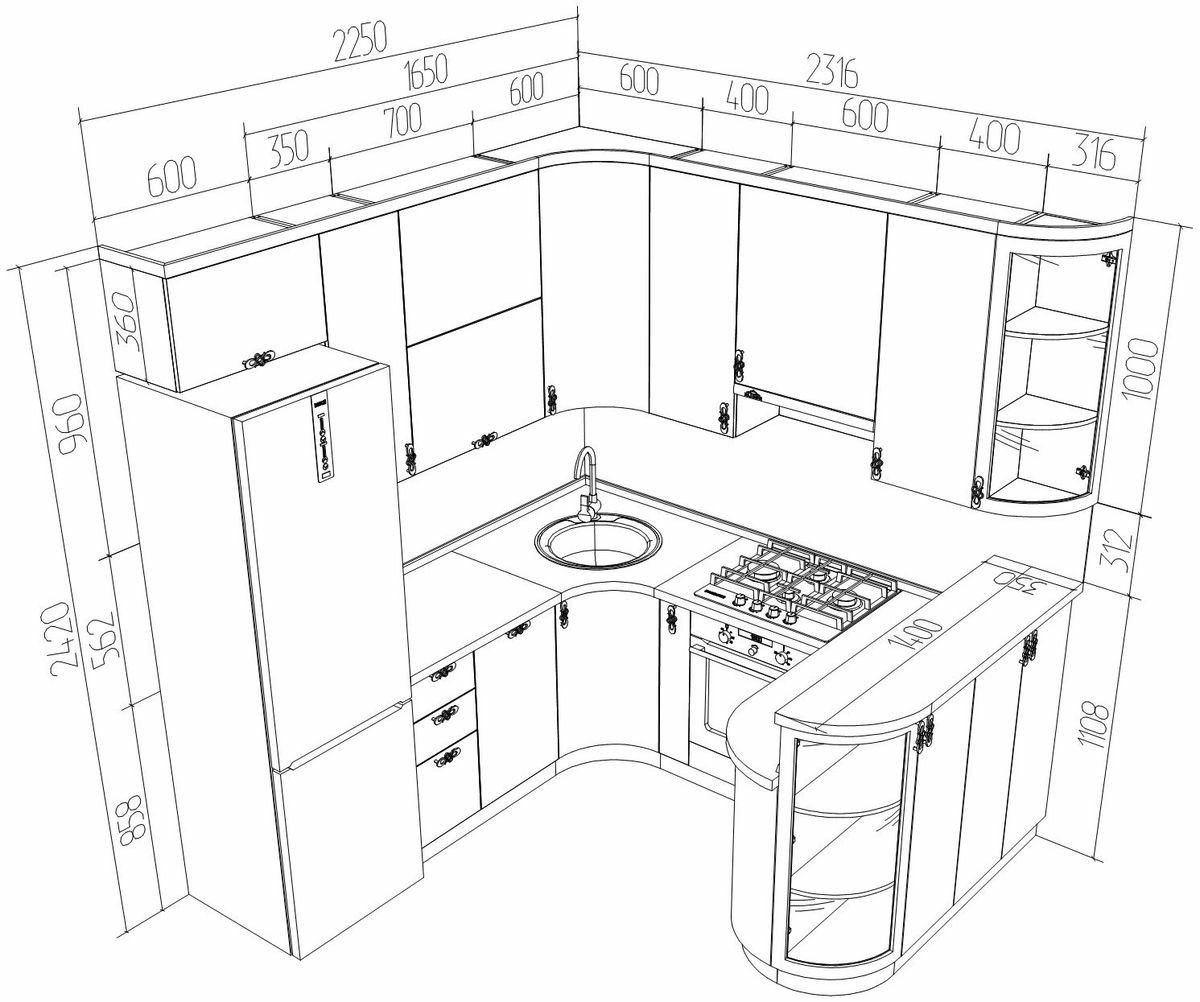 Проект кухонного гарнитура углового с размерами 3.28