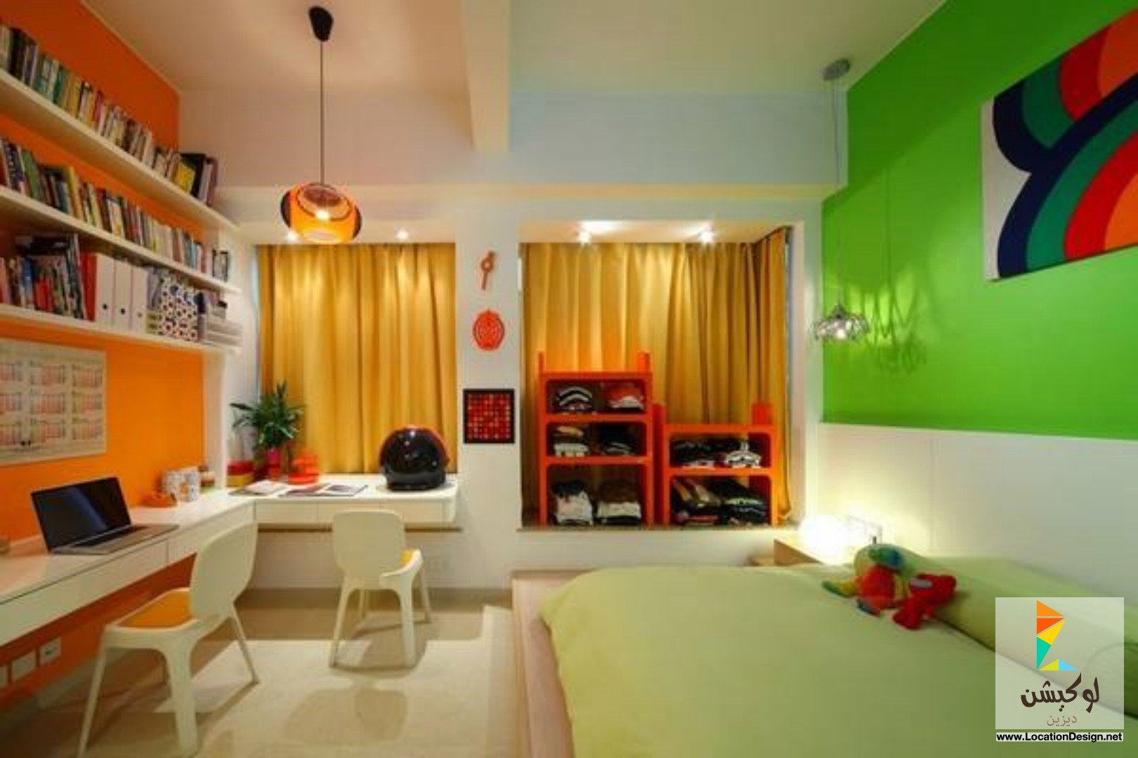 Комната в оранжево зеленых тонах