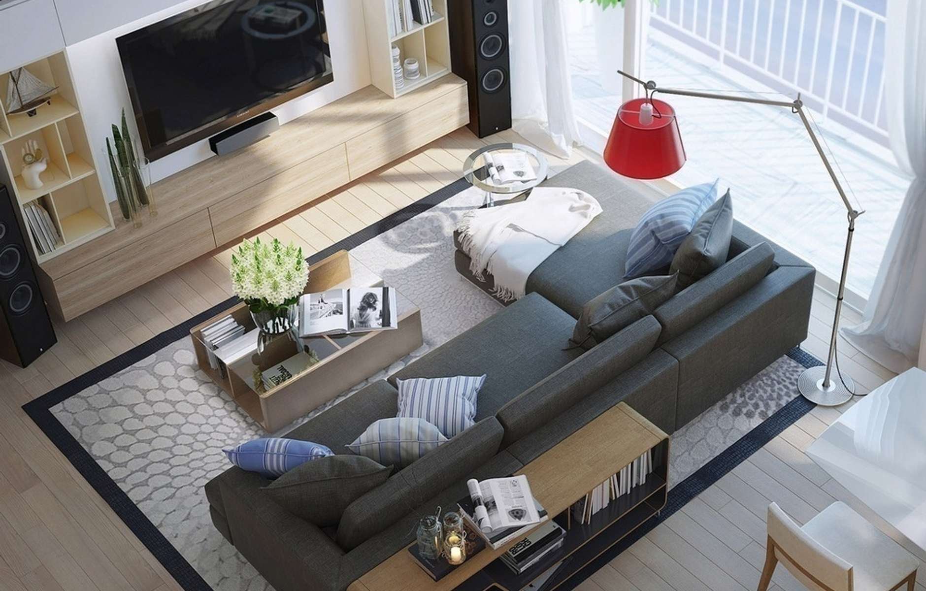 диван посреди гостиной в интерьере фото