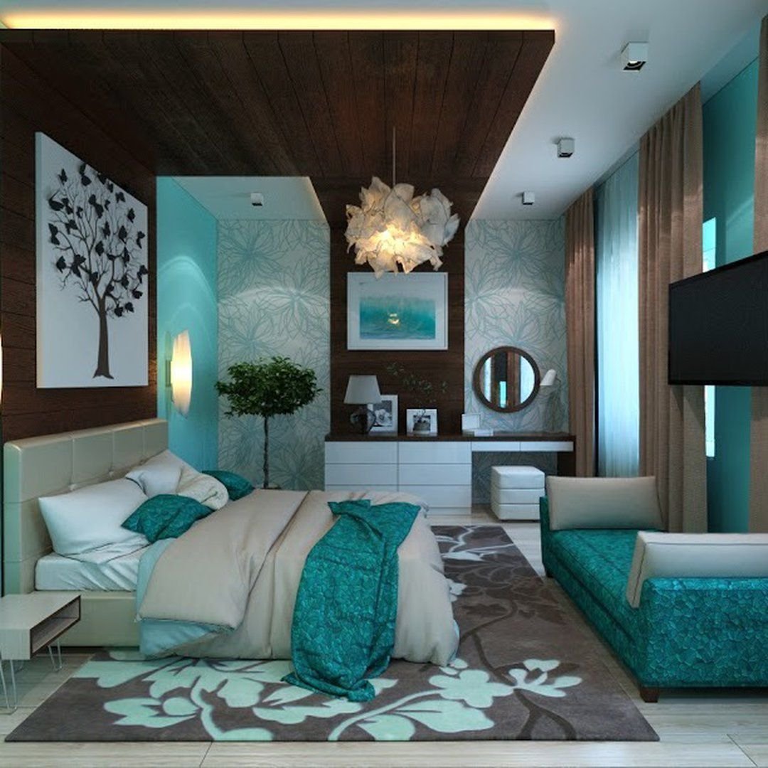 Бирюзовый цвет в спальне: 60 фото с примерами + сочетания с другими тонами