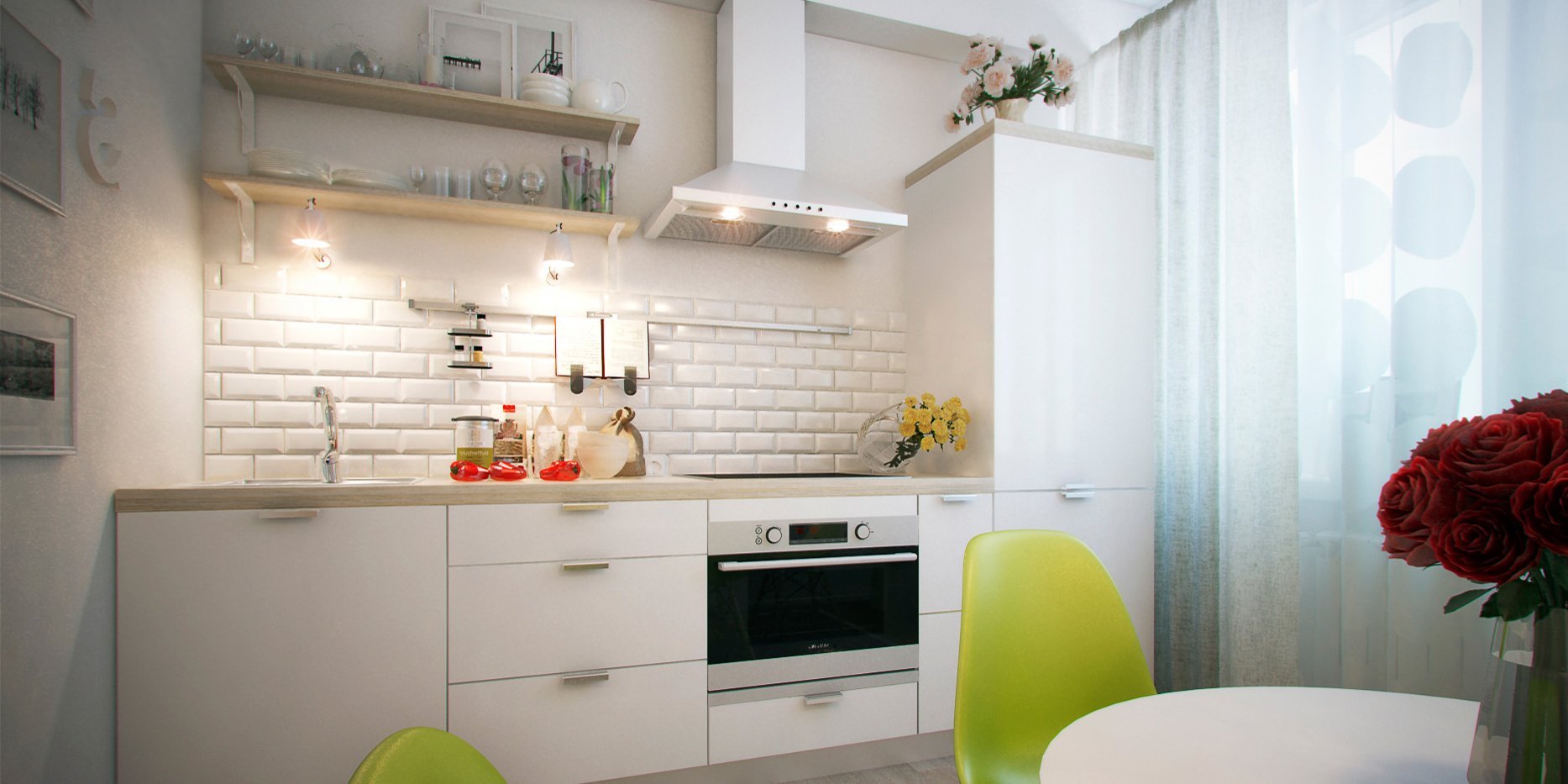 кухня без навесных шкафов классический стиль