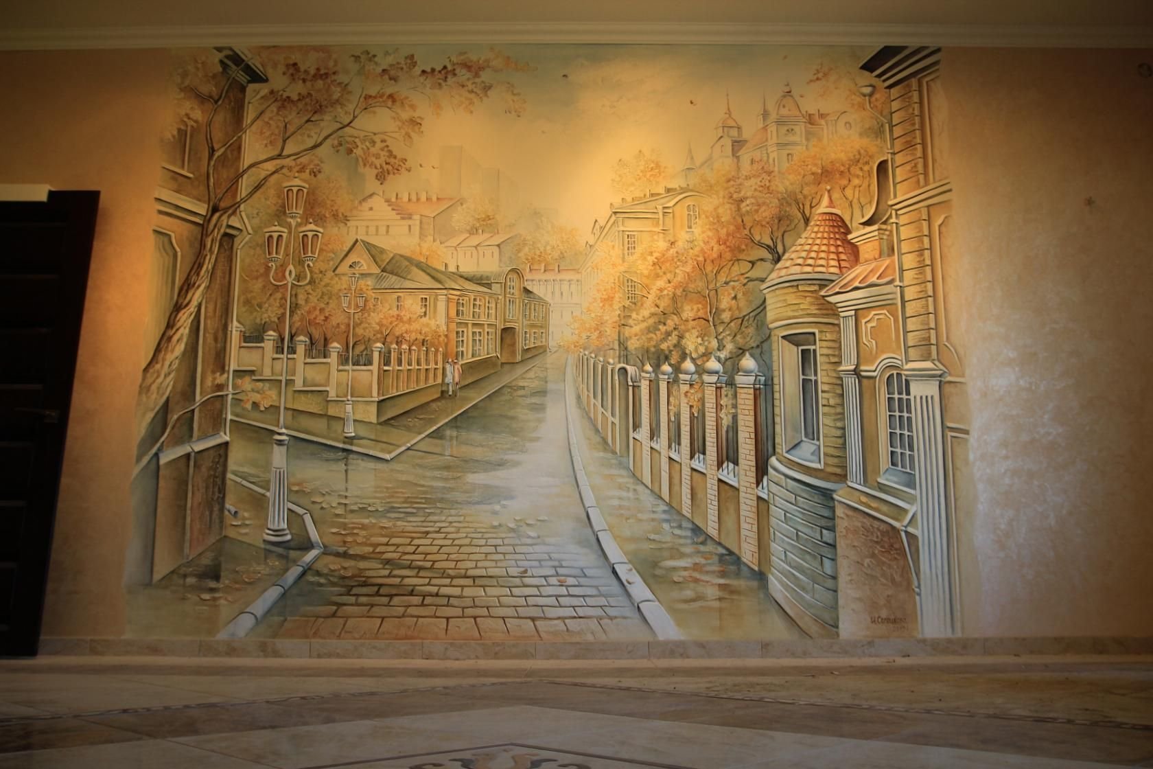 Монохромная роспись стен в интерьере