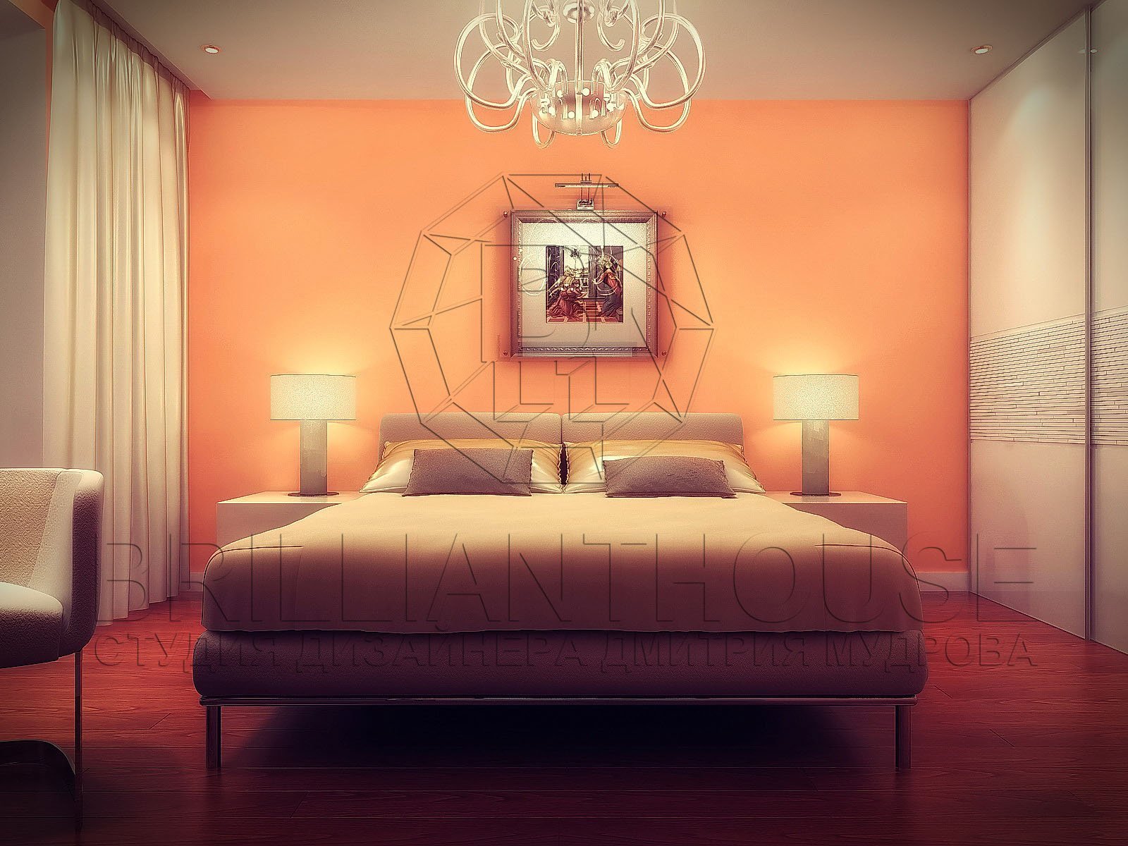комната с рыжей мебелью