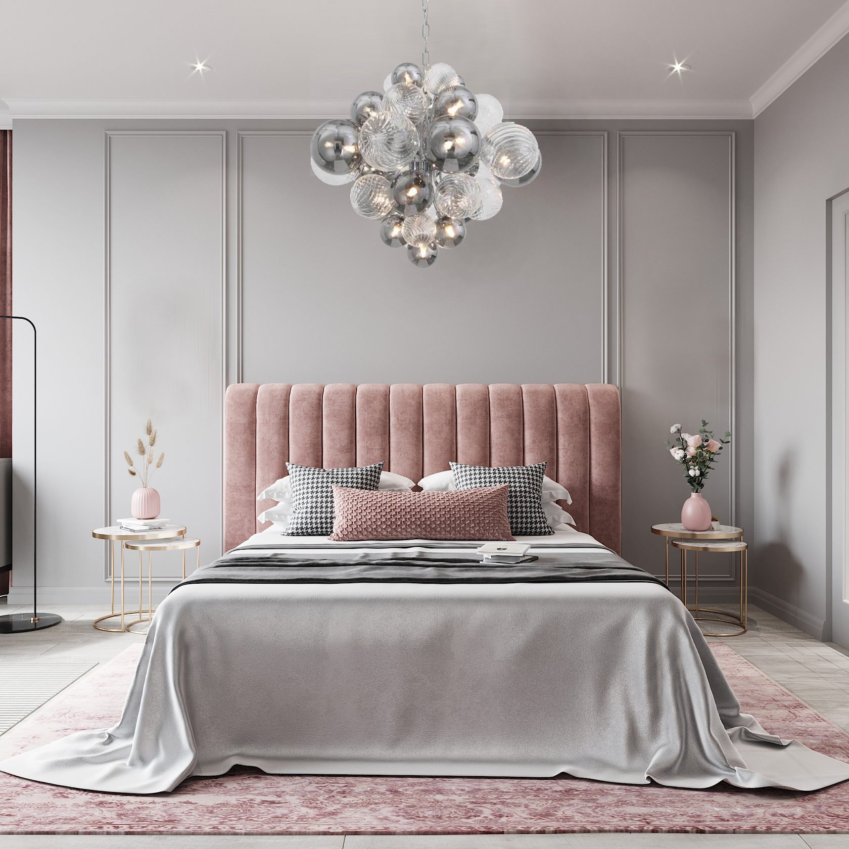 Спальня в пыльно розовых тонах