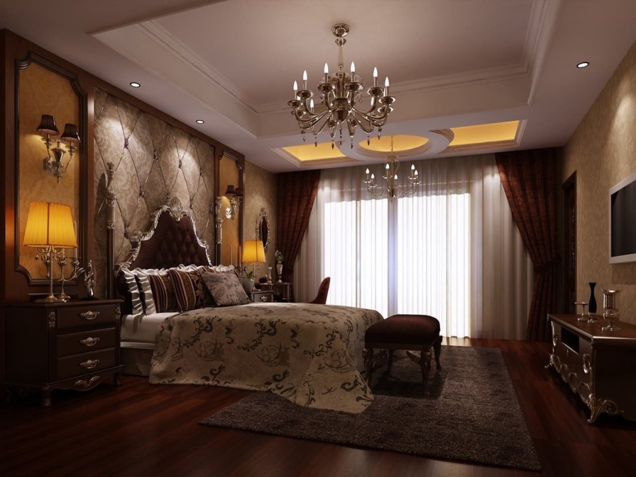 Спальня в классическом стиле в темных тонах
