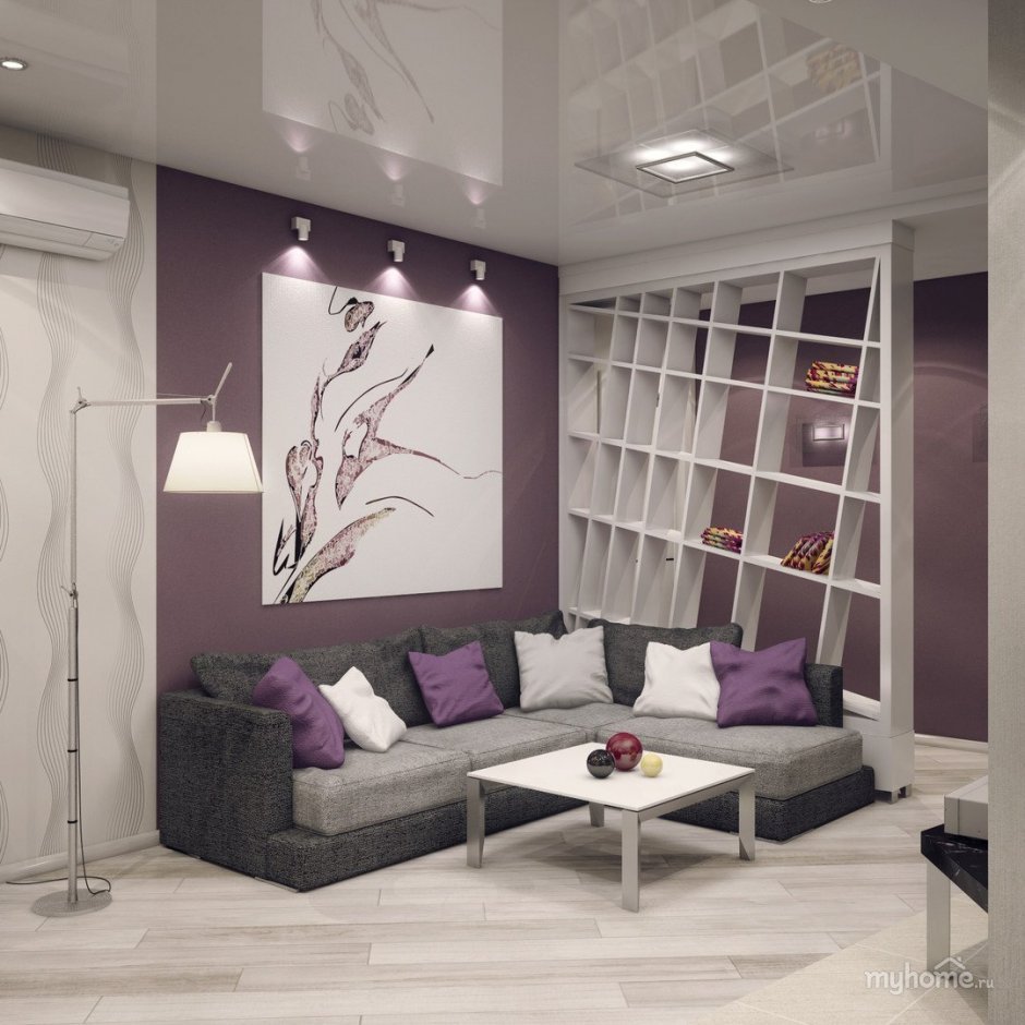 Подбираем мебель, аксессуары и текстиль для фиолетовой гостиной