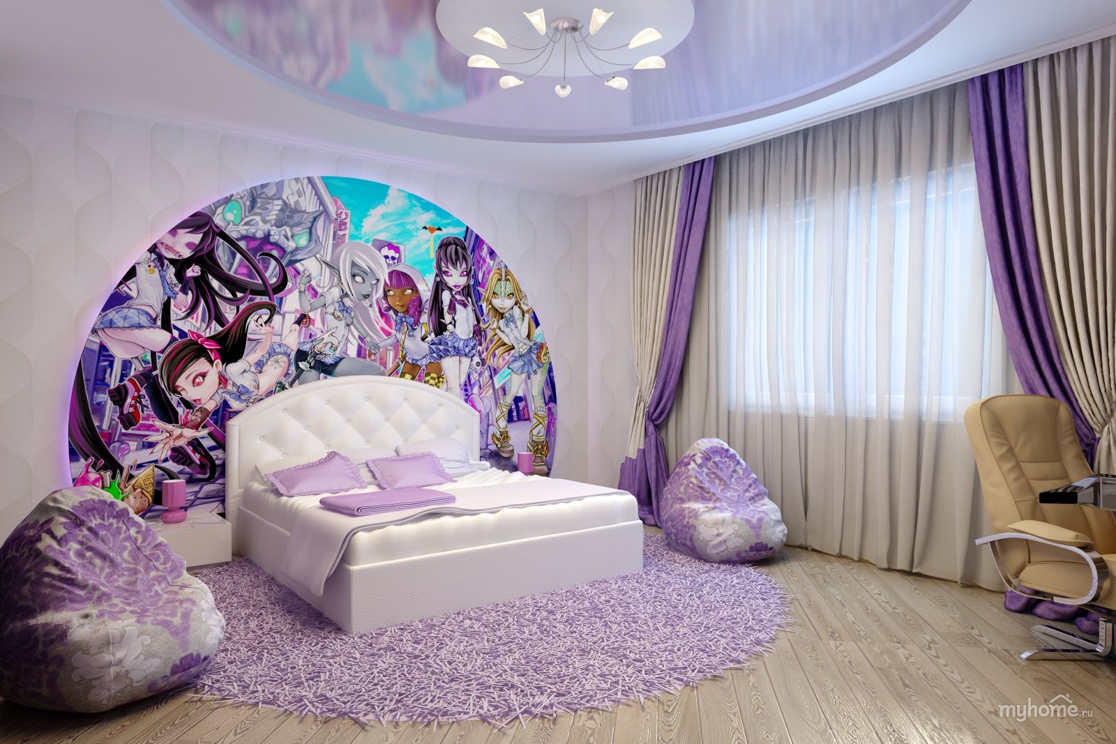 Комната в фиолетовых тонах для девочки подростка