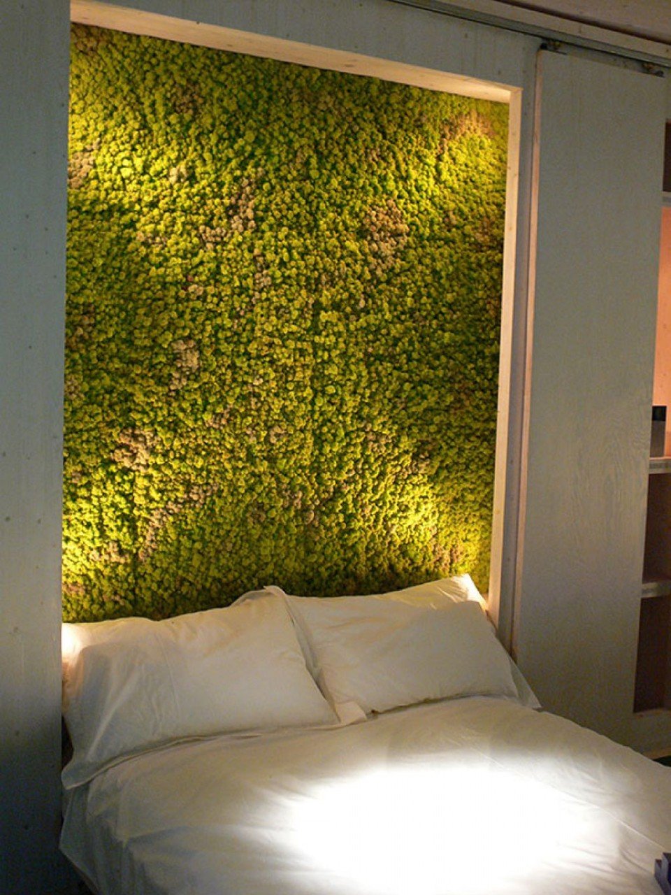 Зеленая стена в спальне за кроватью