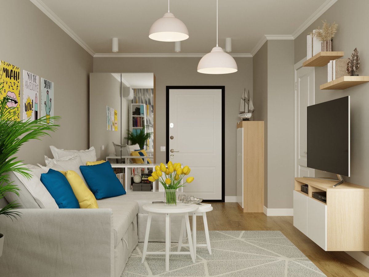 Гостиная в золотистых тонах