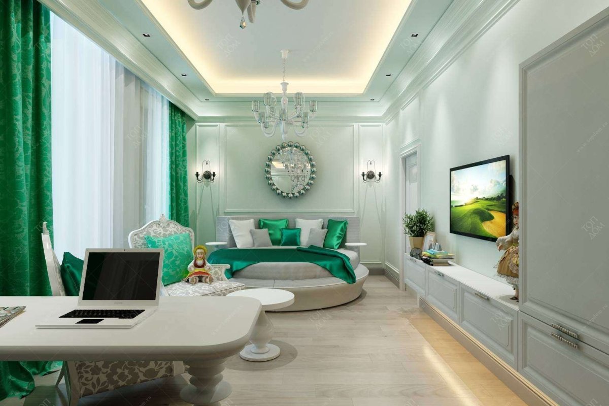 Мятный цвет в интерьере гостиной