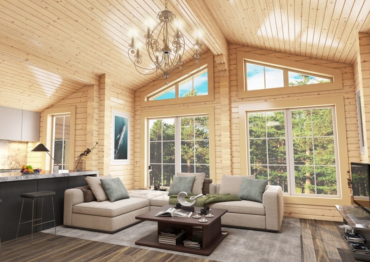 Интерьеры в домах из клееного бруса в скандинавском стиле