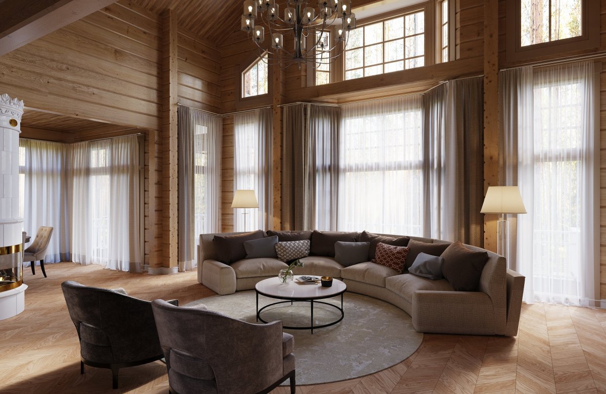 Интерьер коттеджа из клееного бруса