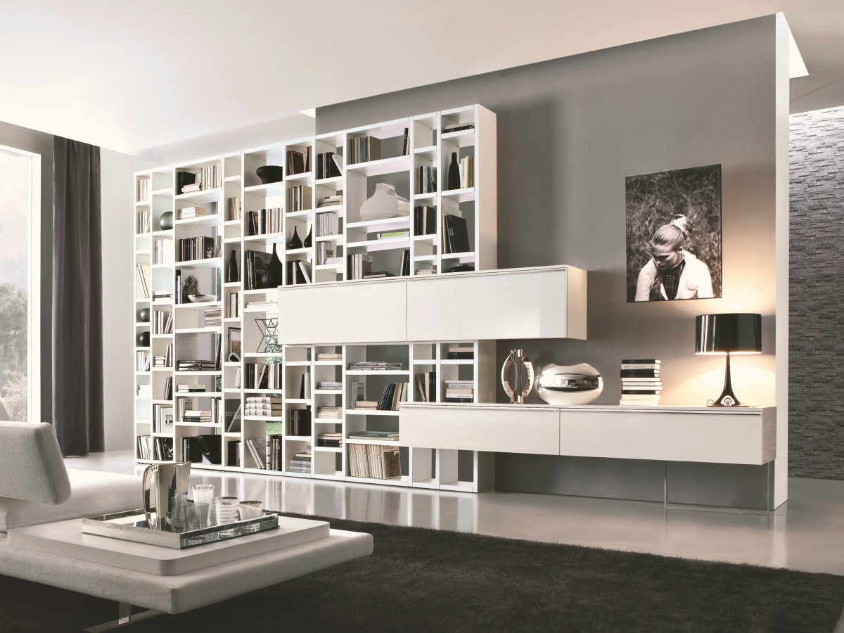 Современные стеллажи в интерьере