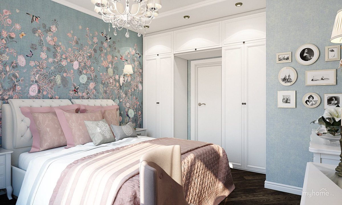 Обои для спальни комбинированные пастельных тонах