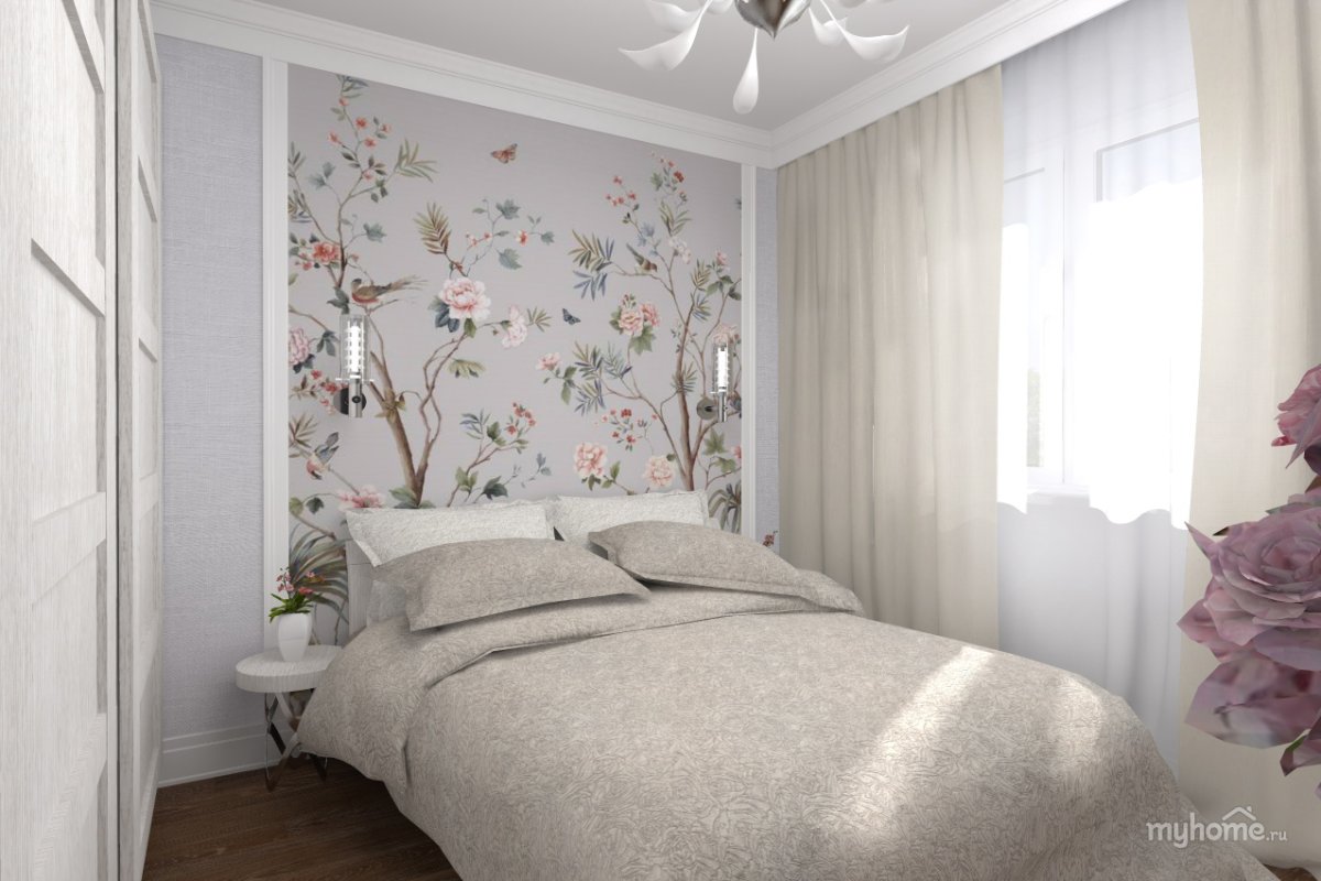 Бело-розовые обои для спальни