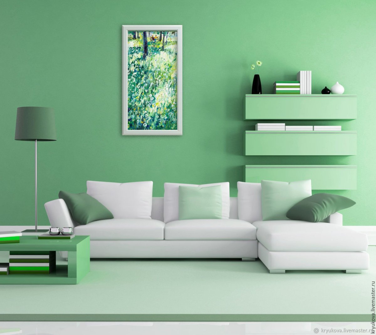 Покраска стен в зеленый цвет