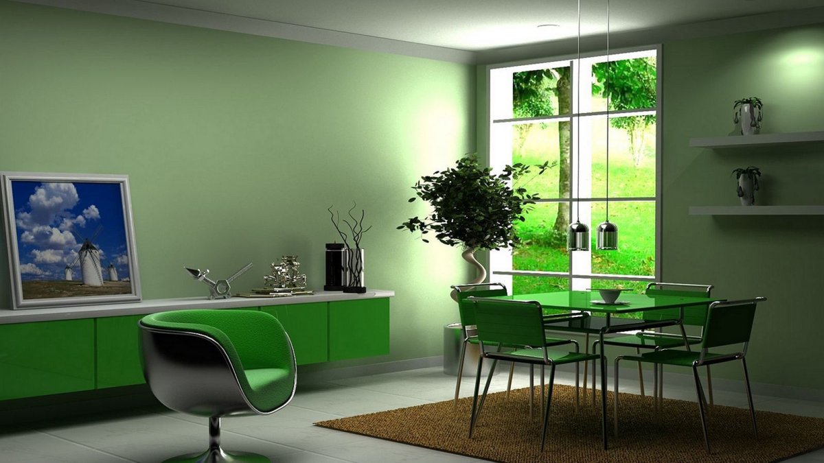 Зал в зеленых тонах