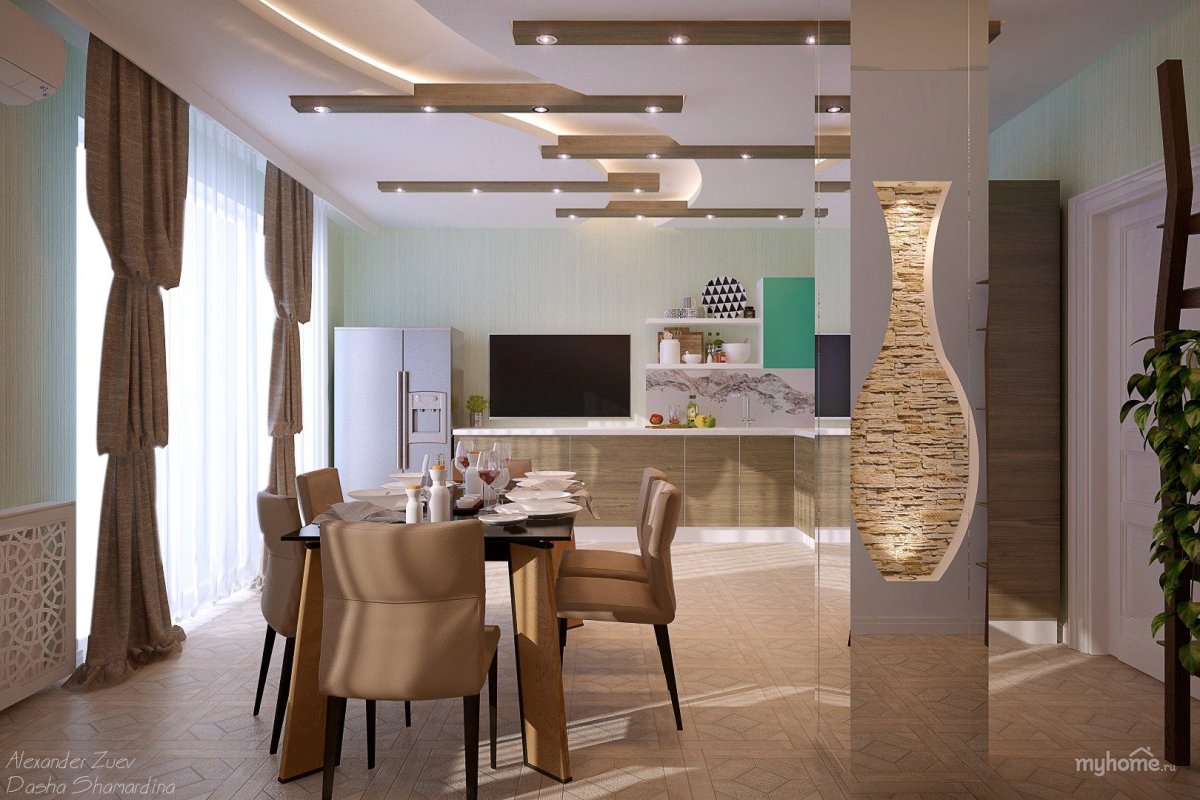 Перегородка с колоннами между кухней и гостиной