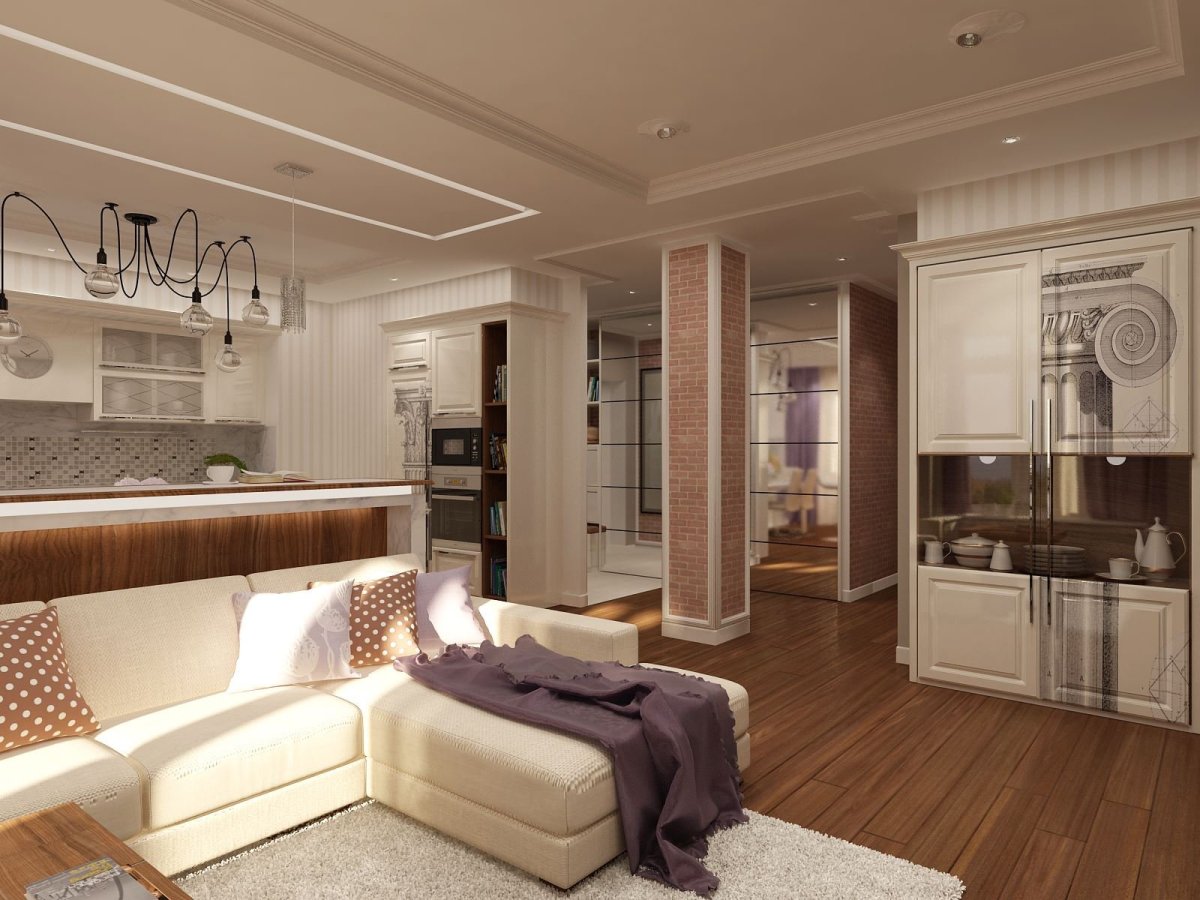 Кухня в классическом стиле с колоннами