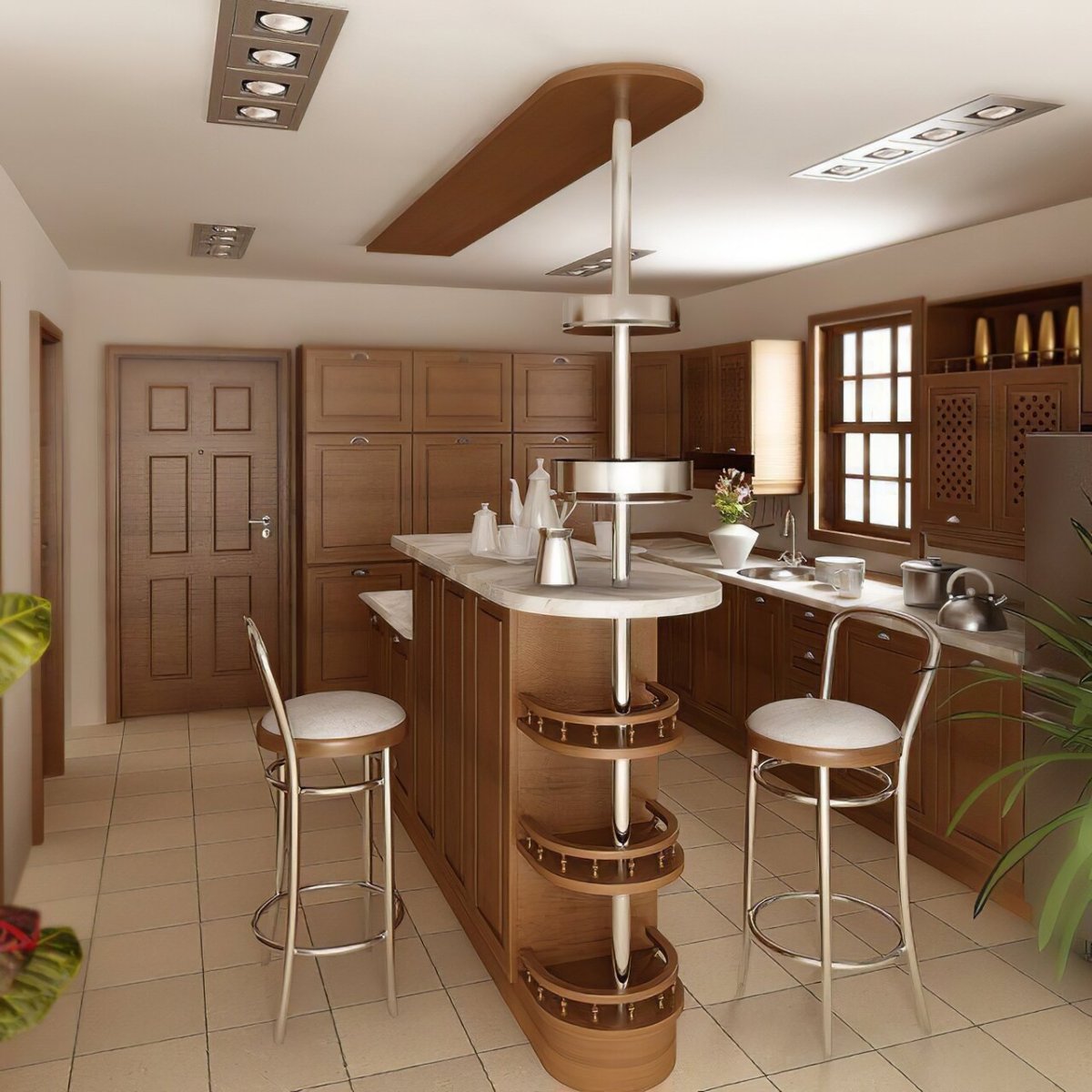 Кухня на даче с барной стойкой