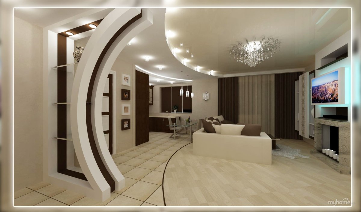 Полукруглая стена в гостиной