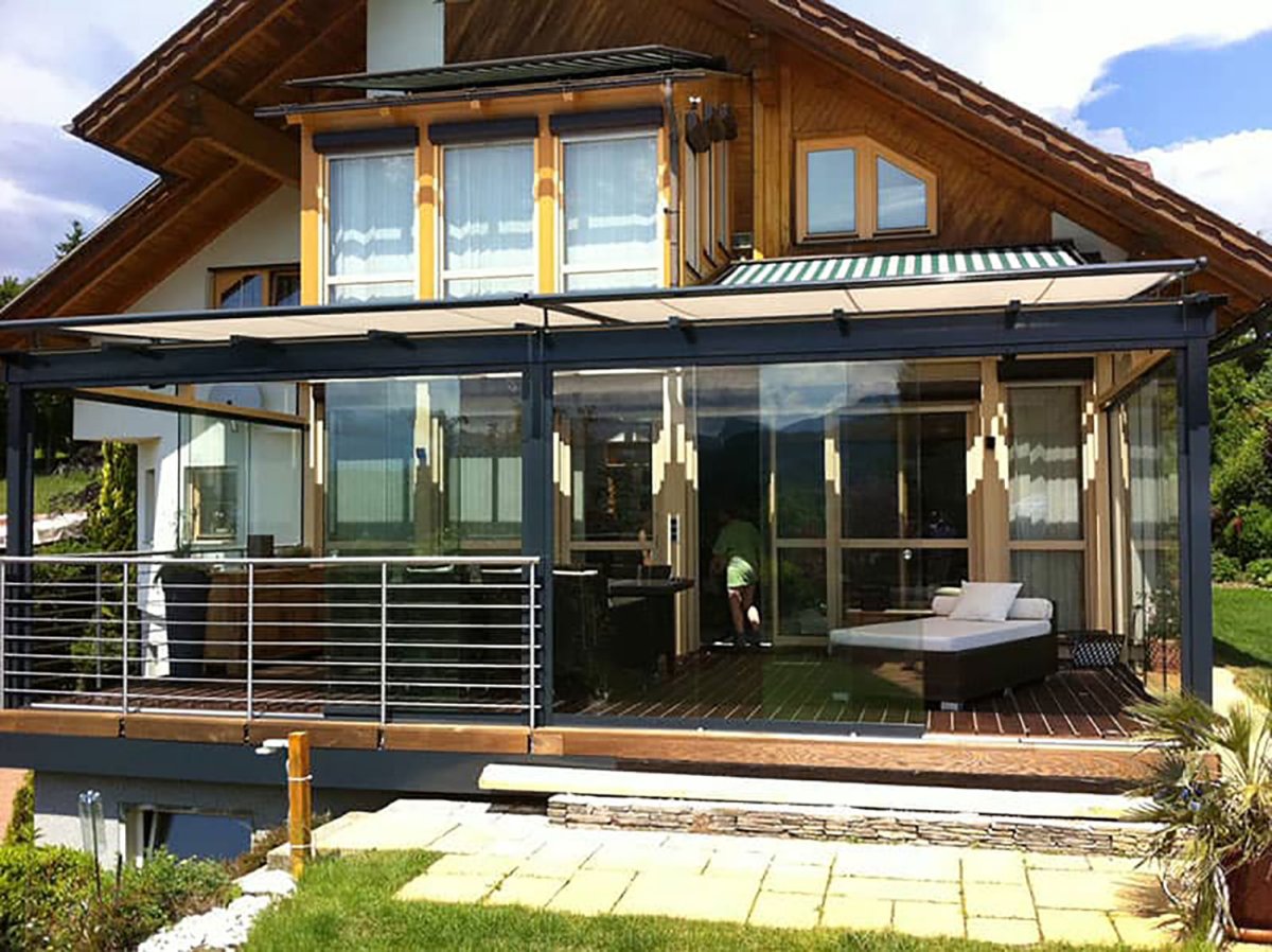 Безрамное остекление бревенчатых террас