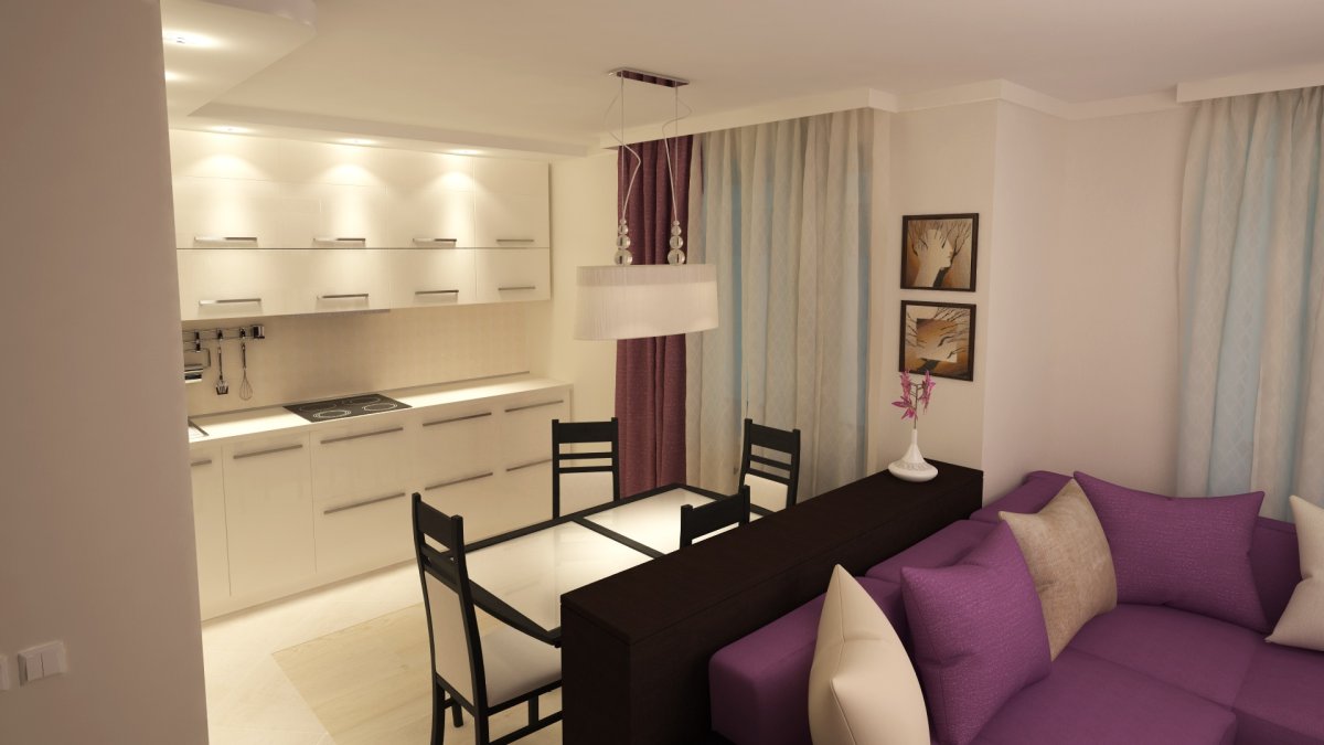 Обои для студии кухни и гостиной