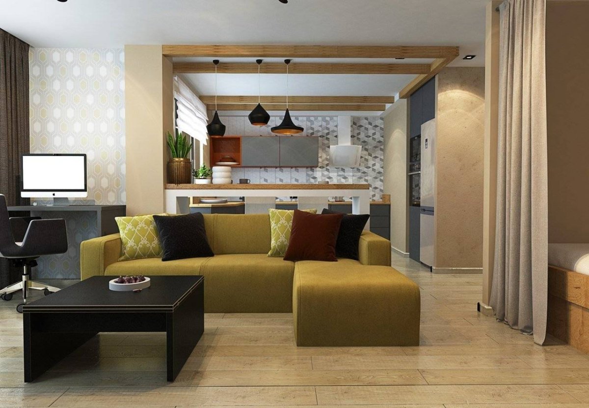 Кухня гостиная в серых тонах