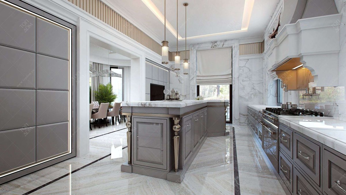 Кухни Неоклассика пол мрамор белый