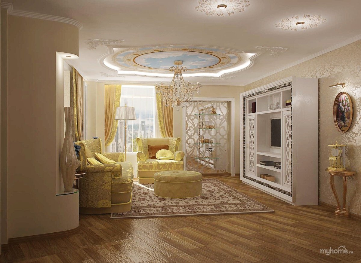 Гостиная в бежево золотистых тонах