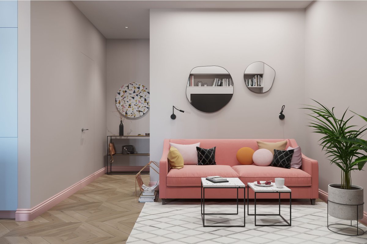 Прямоугольная гостиная в Сканди стиле