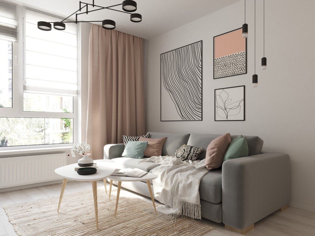 Зона телевизора в скандинавском стиле