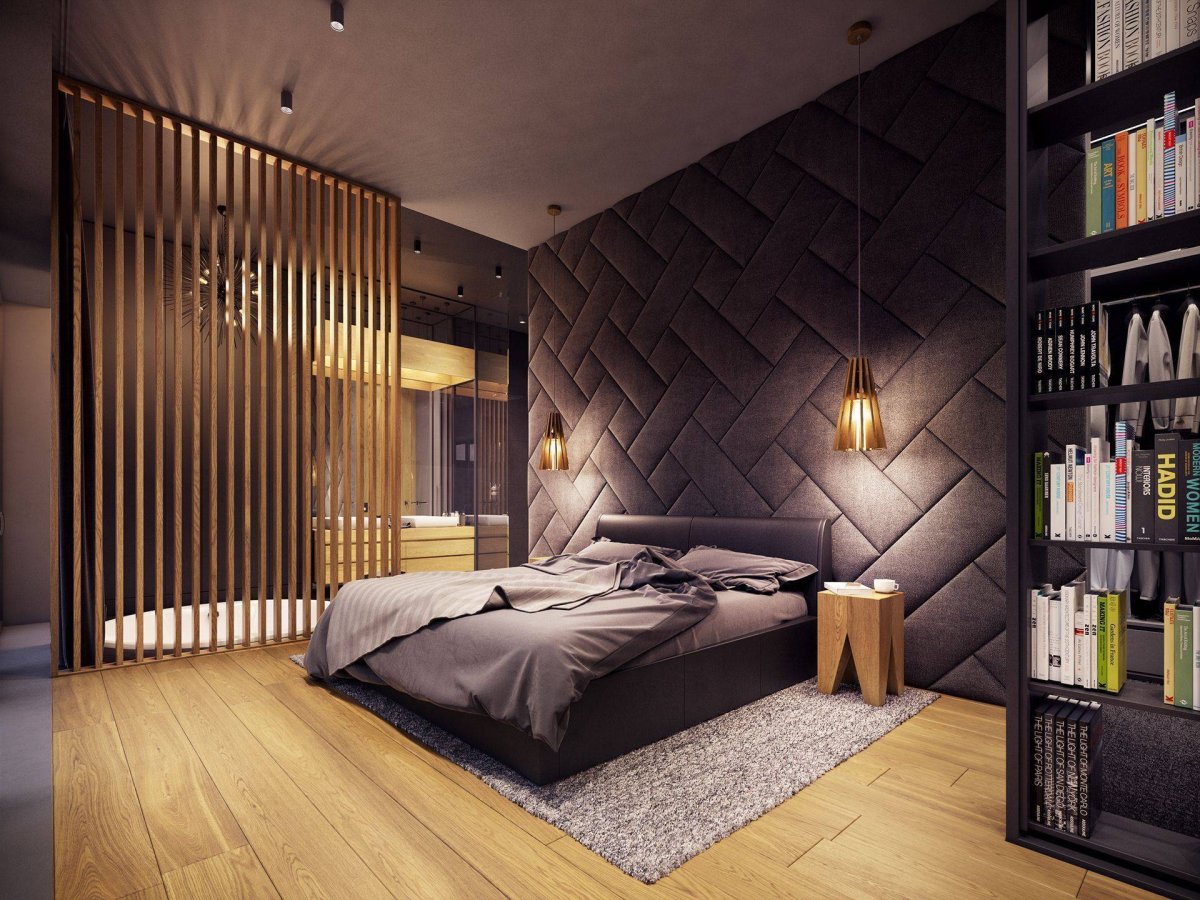 Темный интерьер спальни